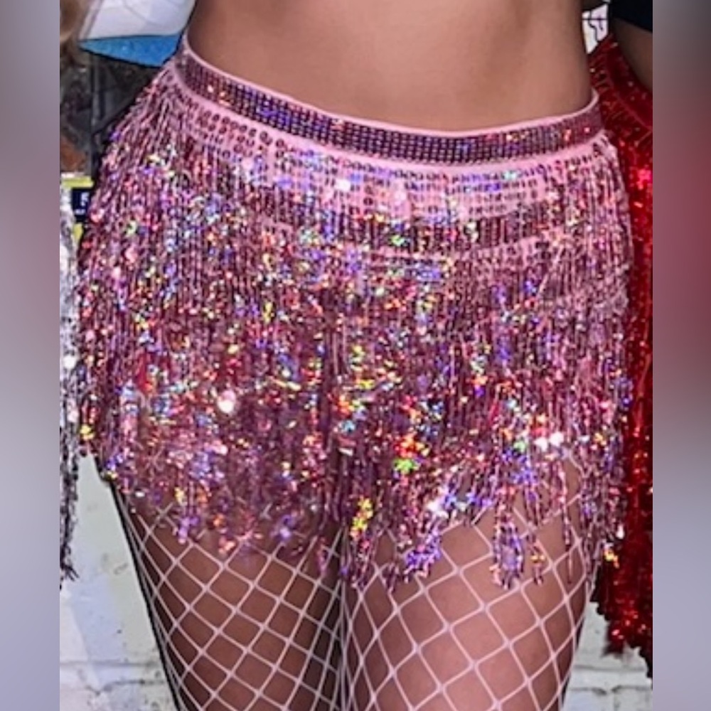 Pink Sequin Fringe Skirt